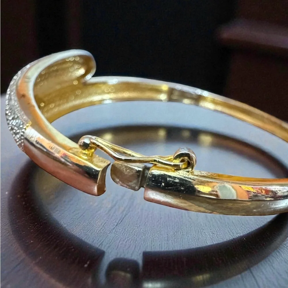 PAVÉ DOME CRYSTAL GOLD TWO-TONE BANGLE BRACELET. NWOT. - Picture 7 of 14